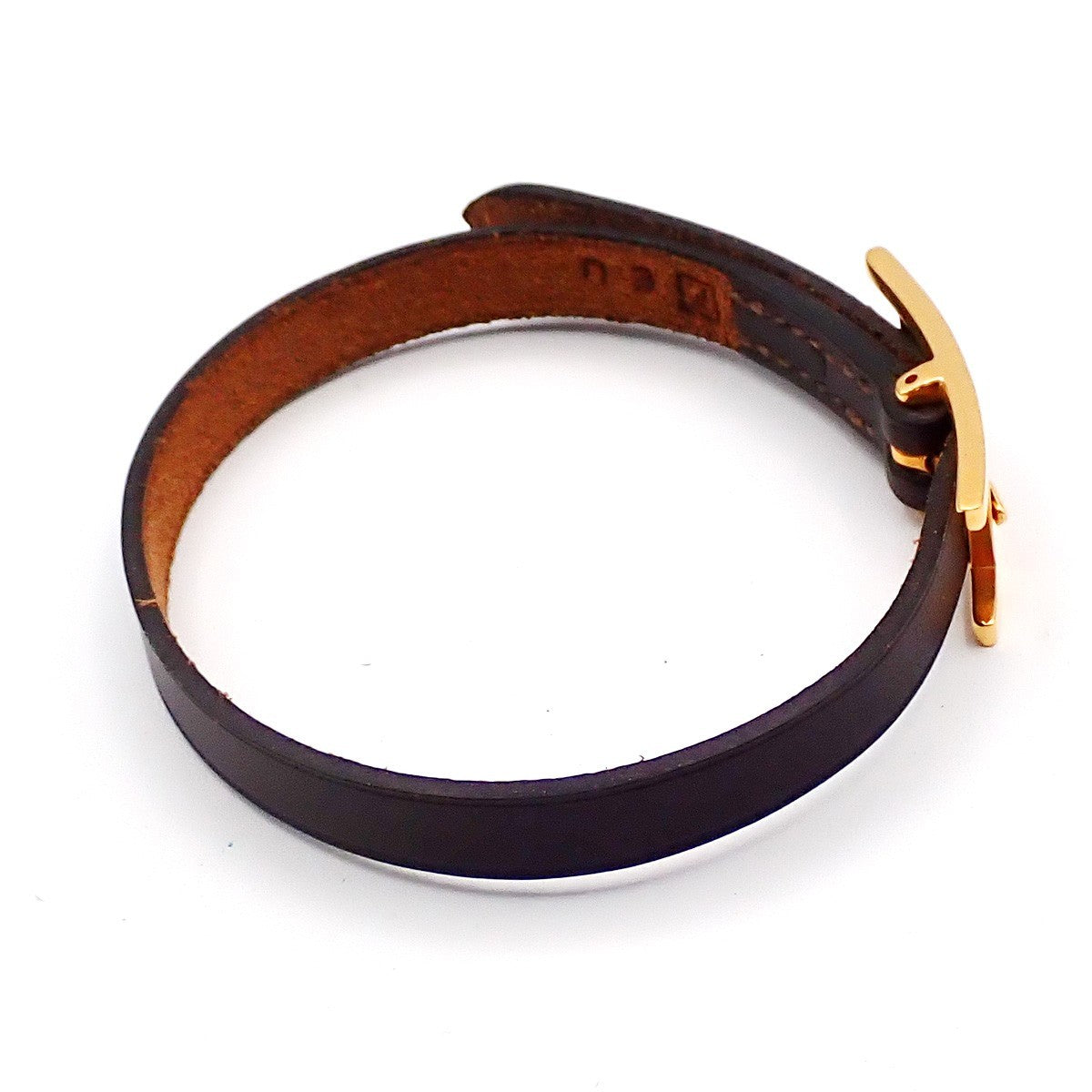 HERMES Logo Api Bracelet Leather Brown GHW 05RP161