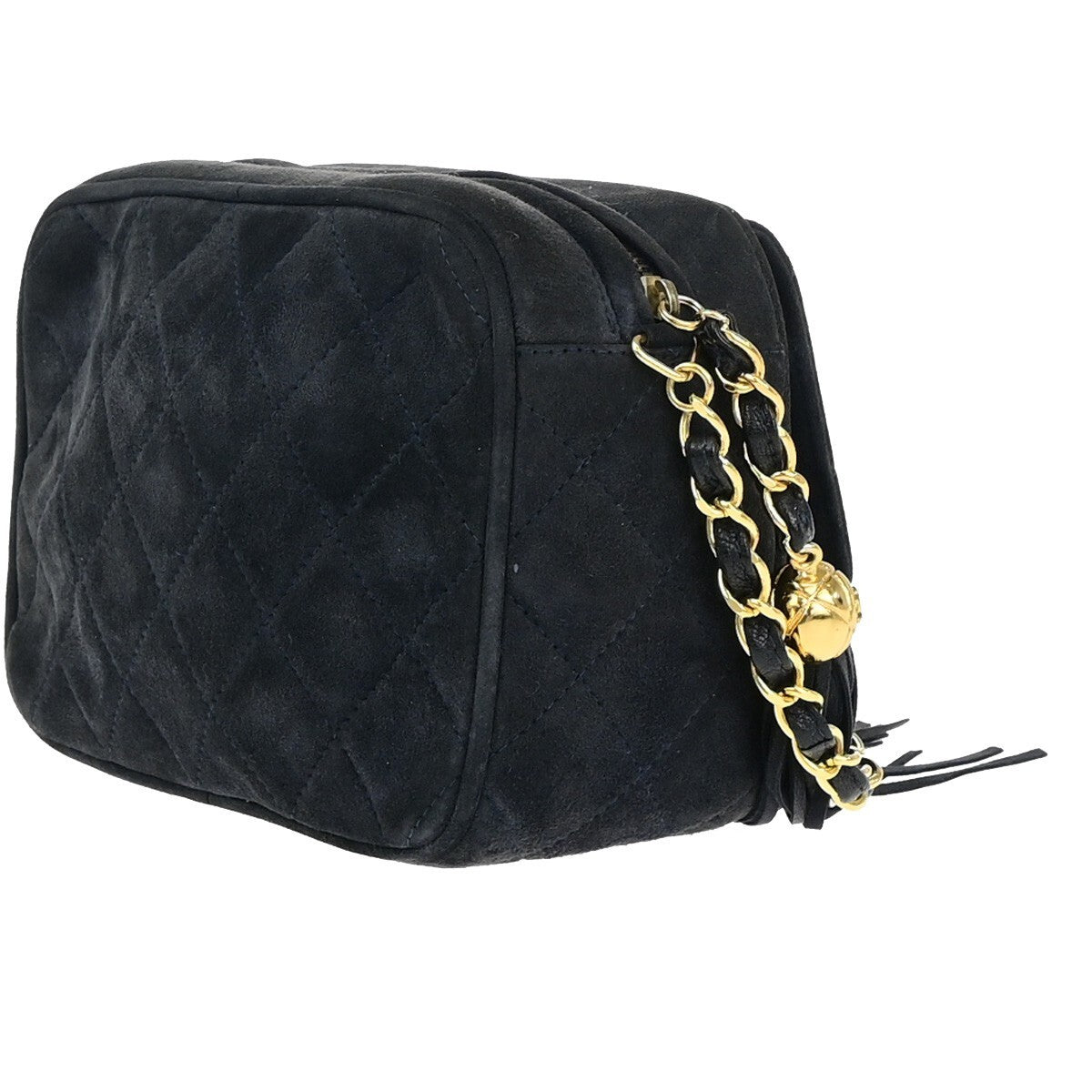CHANEL CC Logo Mini Matelasse Shoulder Bag Suede Leather Navy Blue Gold 678RK542