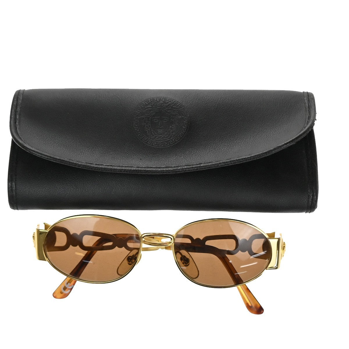GIANNI VERSACE Medusa Sunglasses Plastic Metal Gold Brown MOD S34 Italy 01MA579