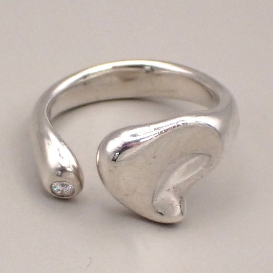 TIFFANY&Co. Logo Full Heart Diamond Ring Silver 925 Elsa Peretti Spain 08KC937