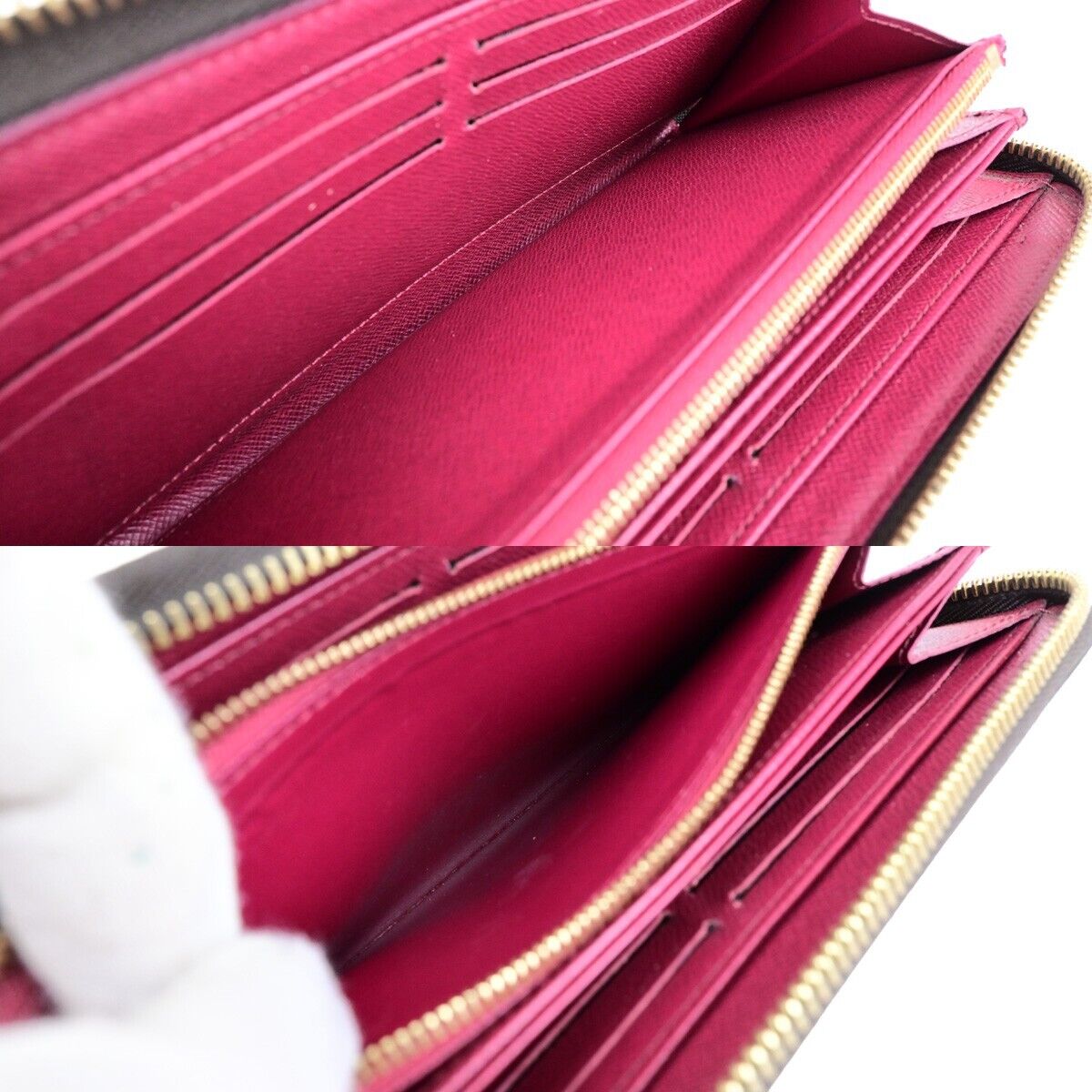 LOUIS VUITTON Zippy Long Wallet Monogram Leather Brown Fuchsia M41895 84EB839