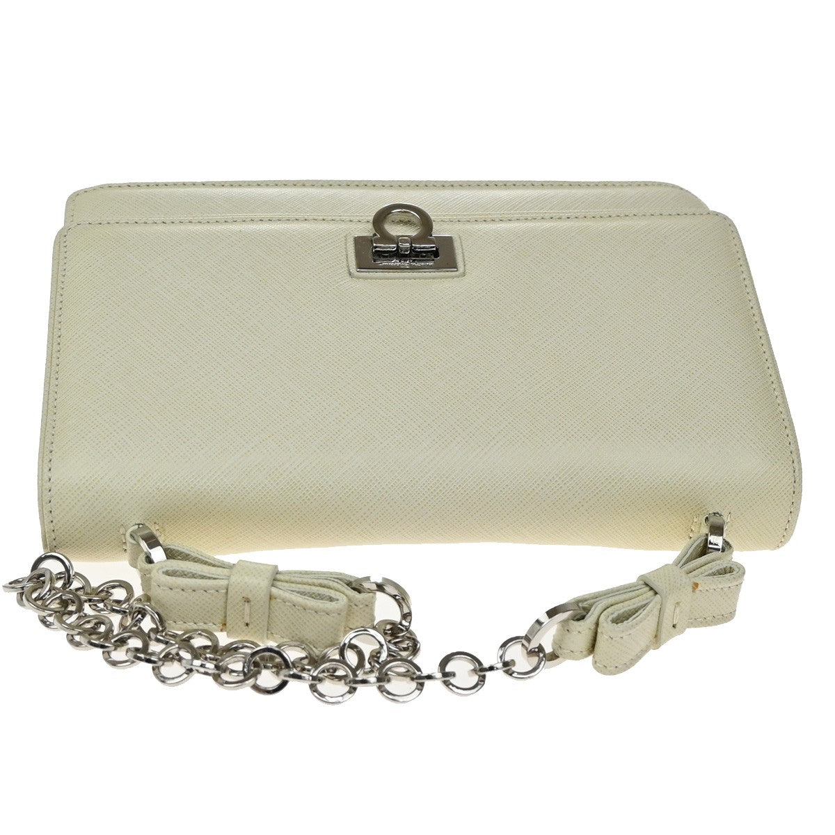 SALVATORE FERRAGAMO Gancini Chain Mini Shoulder Bag Leather White SHW 63YH769
