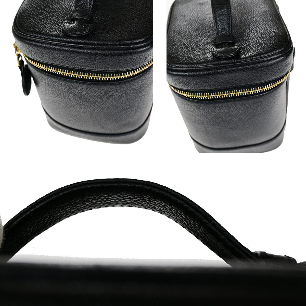 CHANEL CC Logo Vanity Hand Bag Grained Calfskin Leather BK GHW Vintage 42RK716