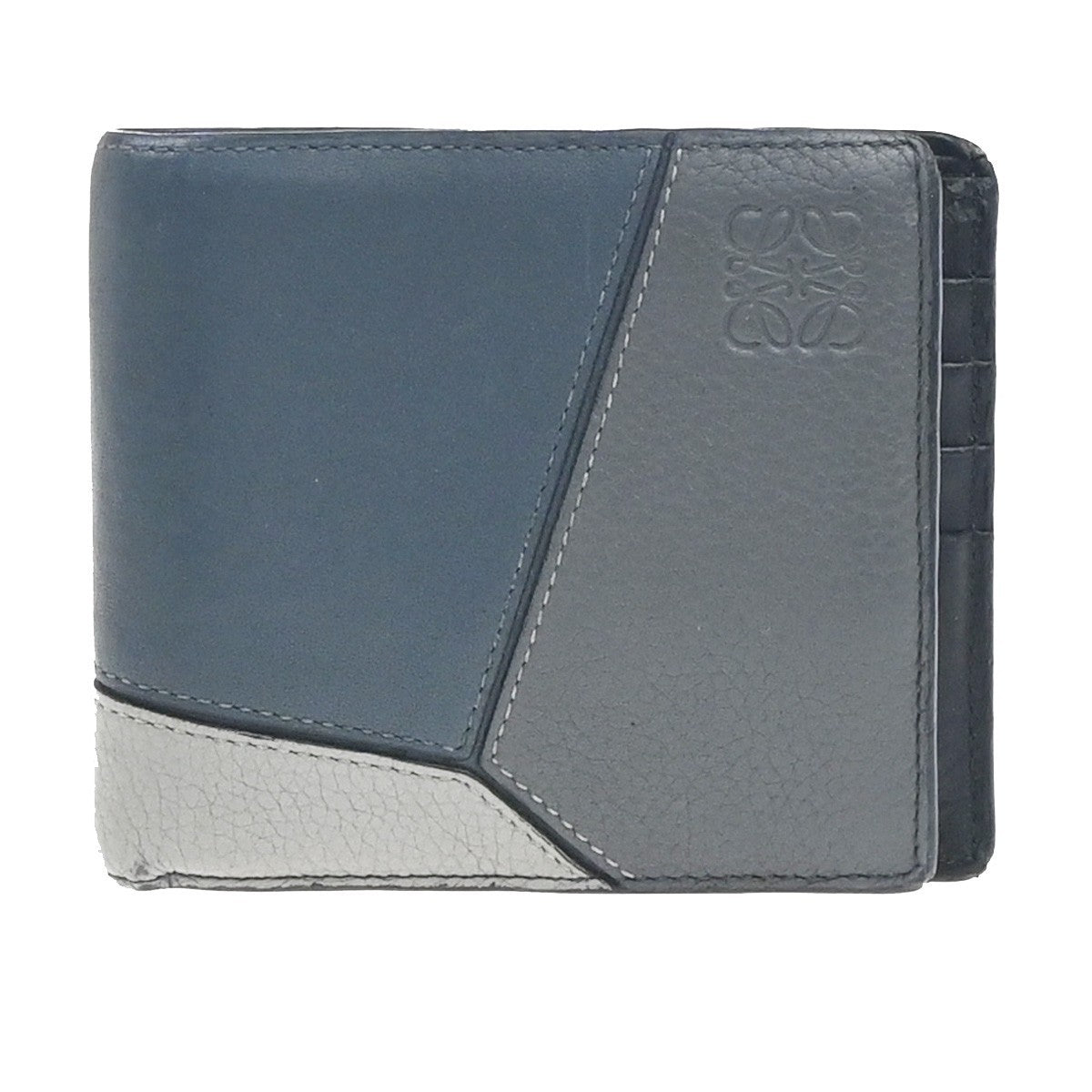 LOEWE Logo Puzzle Compact Bifold Wallet Purse Leather Tricolor Gray 01YH870