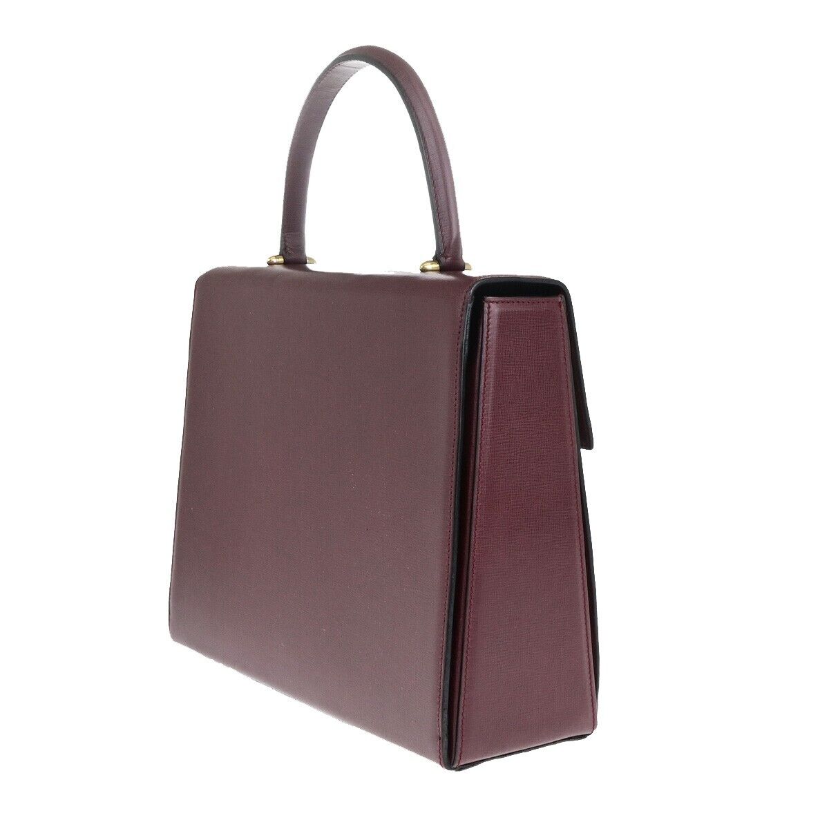 CARTIER 2C Logos Hand Bag Leather Bordeaux Gold-Plated Made In Spain 78EC825