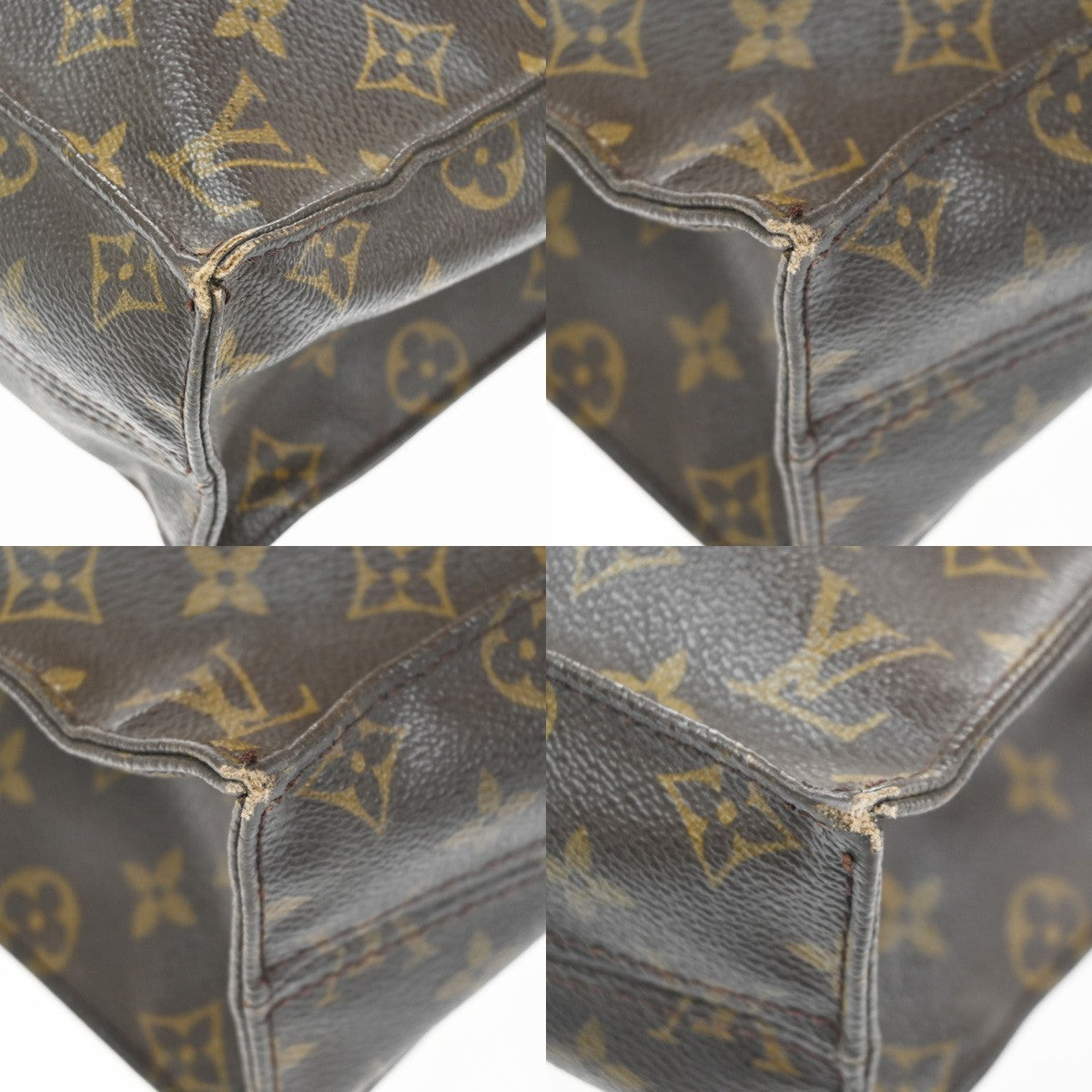 LOUIS VUITTON Logo Sac Plat Hand Tote Bag Monogram Leather Brown M51140 66CA931