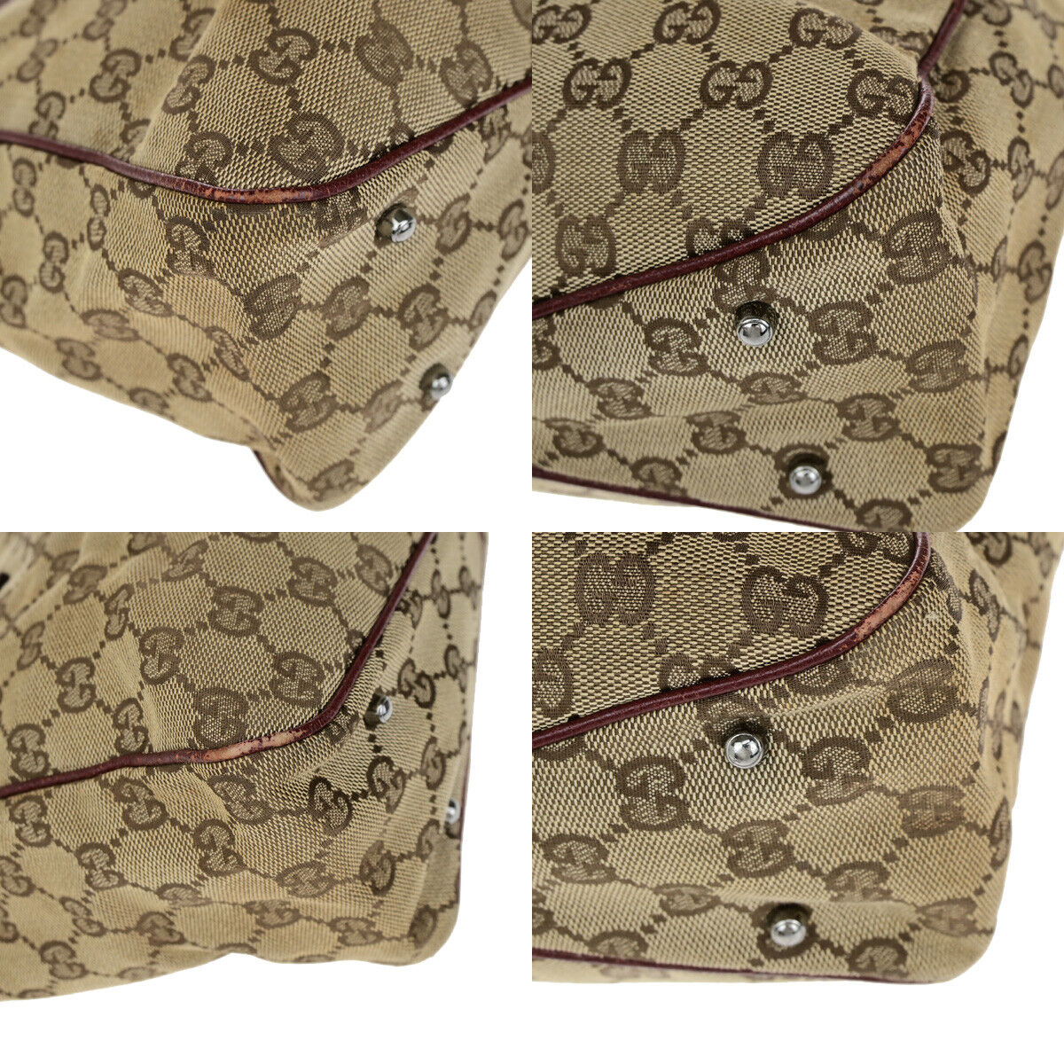 GUCCI Logo GG Pattern Shoulder Tote Bag Canvas Leather Brown Bordeaux  69YG246