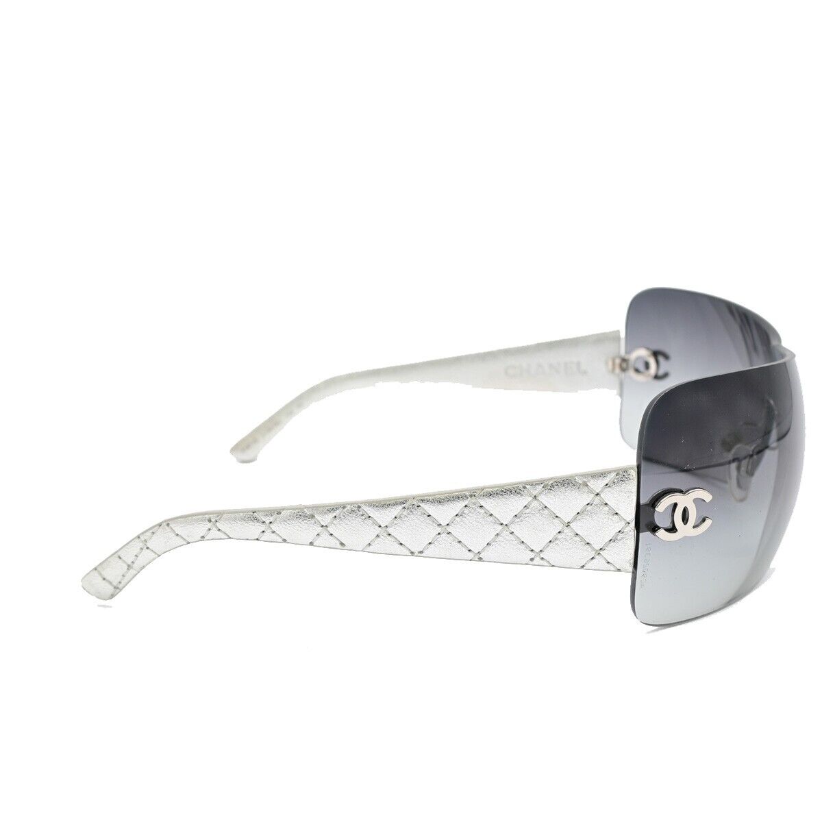 CHANEL CC Logo Matelasse Sunglasses Eye Wear 4157-Q Leather Silver 66YE628