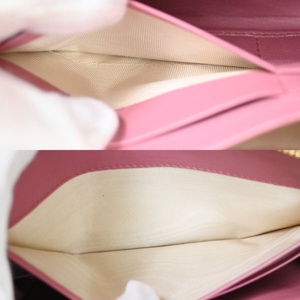 PRADA Logo Long Zip Wallet Nappa Stripes Leather Camelia Pink Gold Italy 82SH690