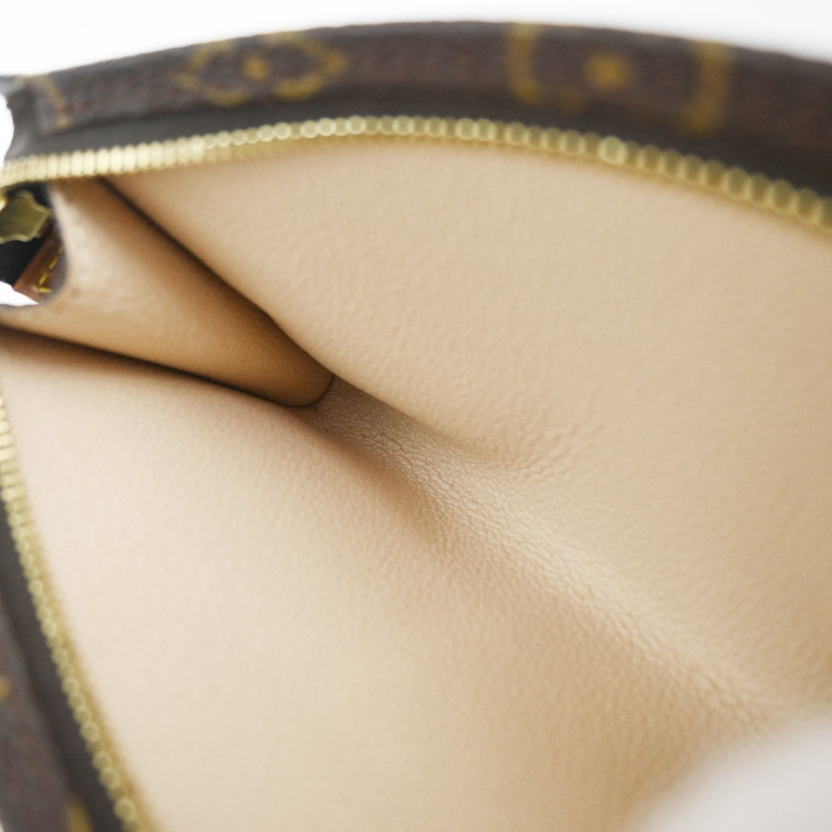 LOUIS VUITTON LV Logo Bucket PM Pouch Bag Monogram Leather Brown Gold 63KB401
