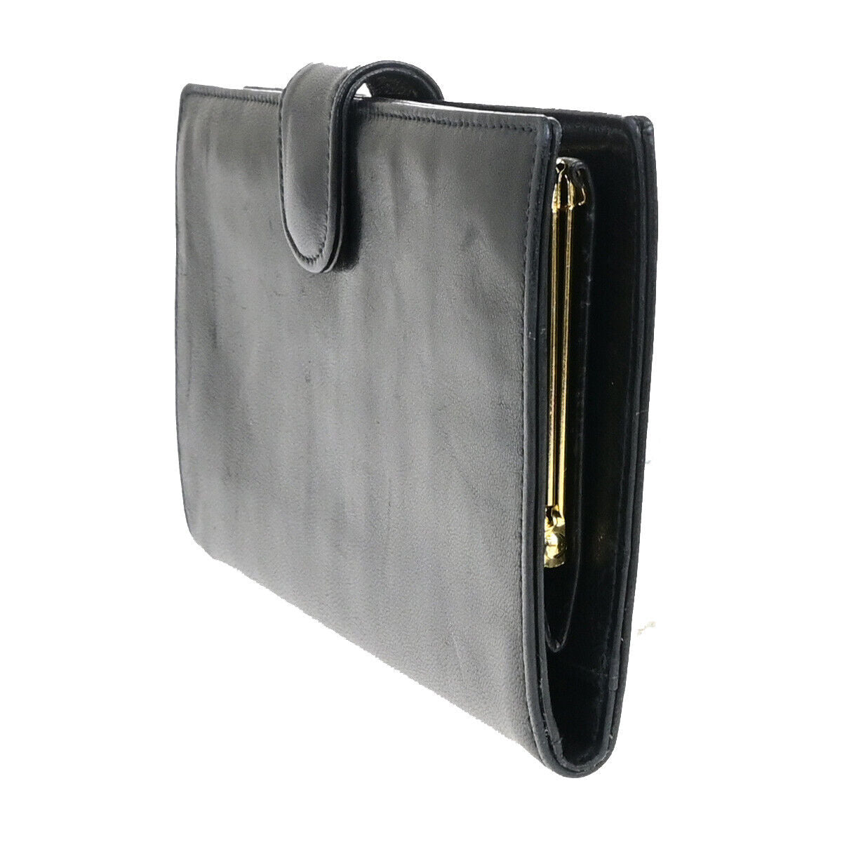 CHANEL CC Logo Long Bifold Wallet Purse Leather Black GHW Vintage 33RK743