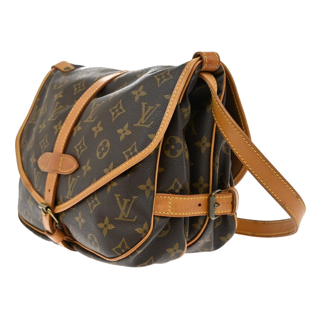 LOUIS VUITTON Logo Saumur 30 Shoulder Bag Monogram Leather Brown M42256 16KB413