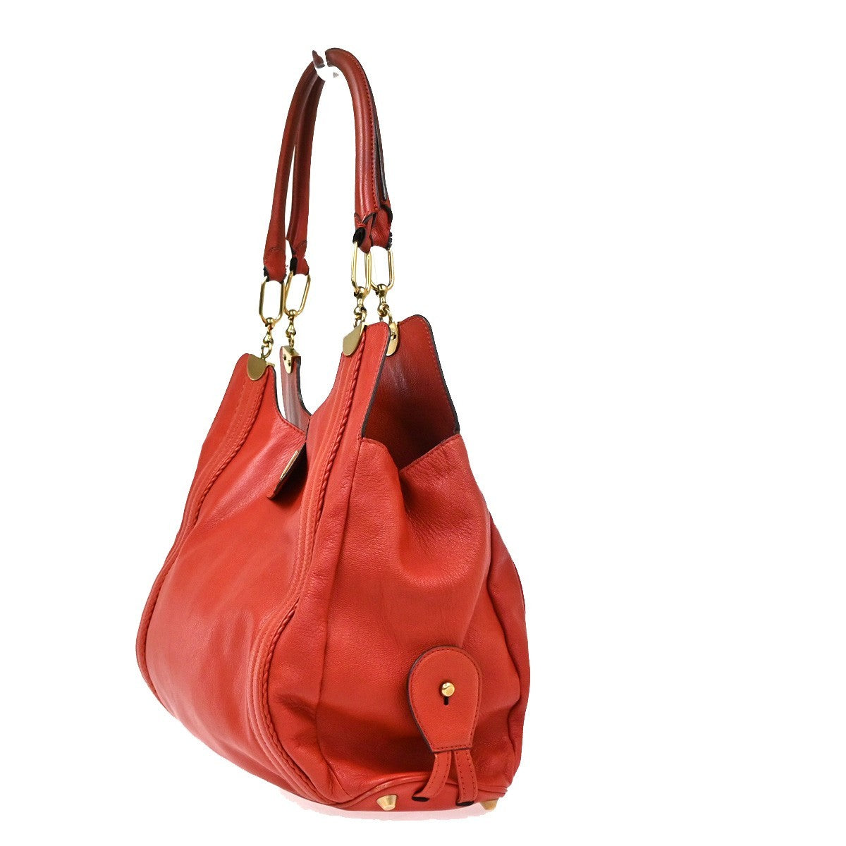 CHLOE Logo Toto Shoulder Bag Leather Red GHW 38TA667