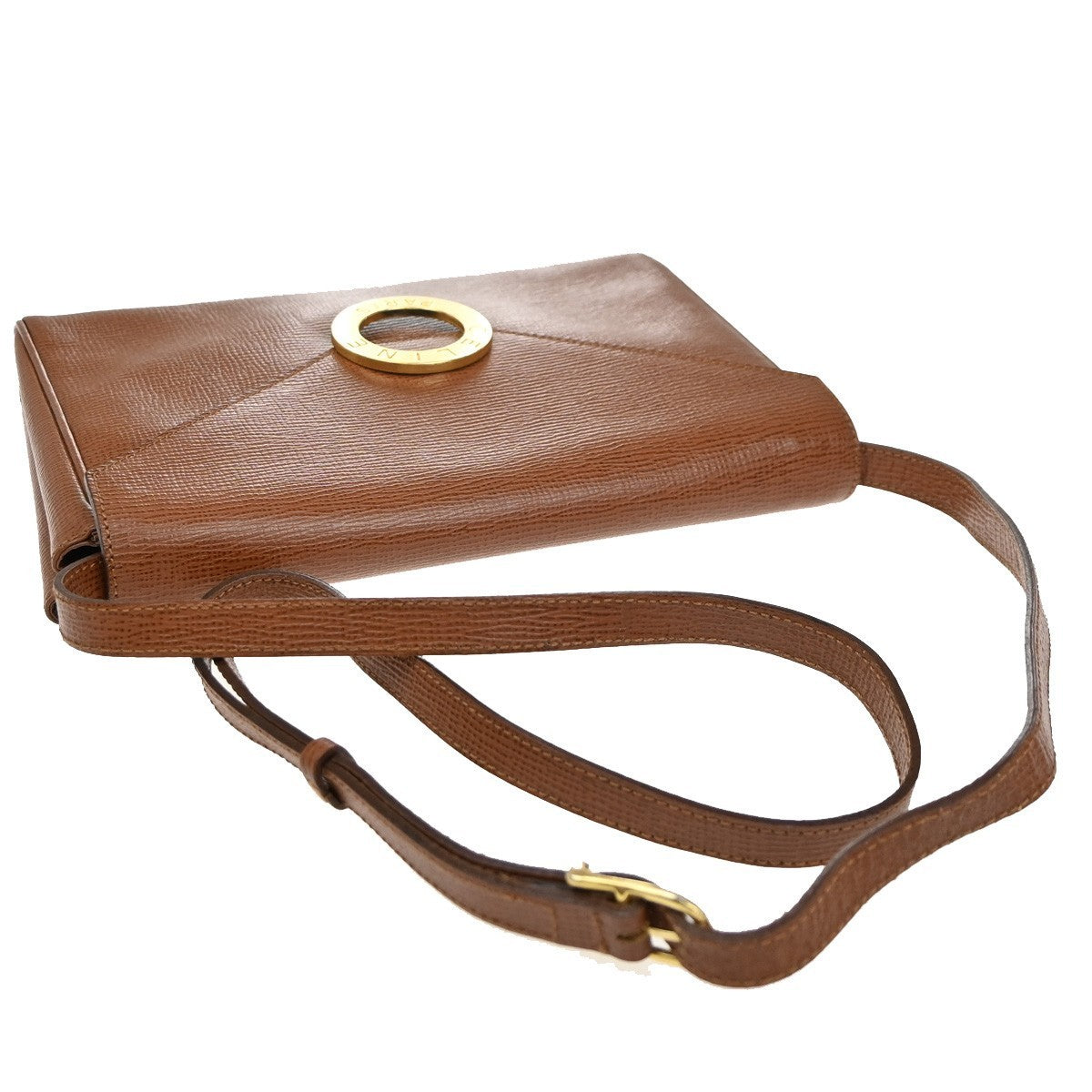CELINE Logo Circle 2Way Shoulder Clutch Bag Leather Brown Gold Italy 83KP202