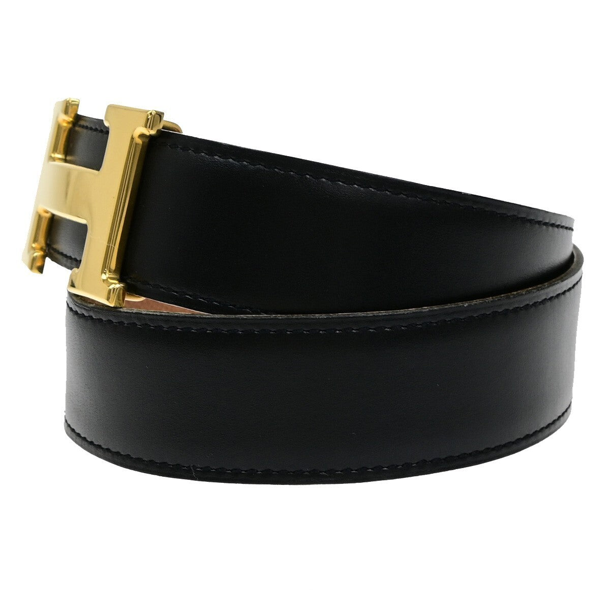HERMES H Logo Constance Reversible Buckle Belt Leather #68 Black Brown 82RL054