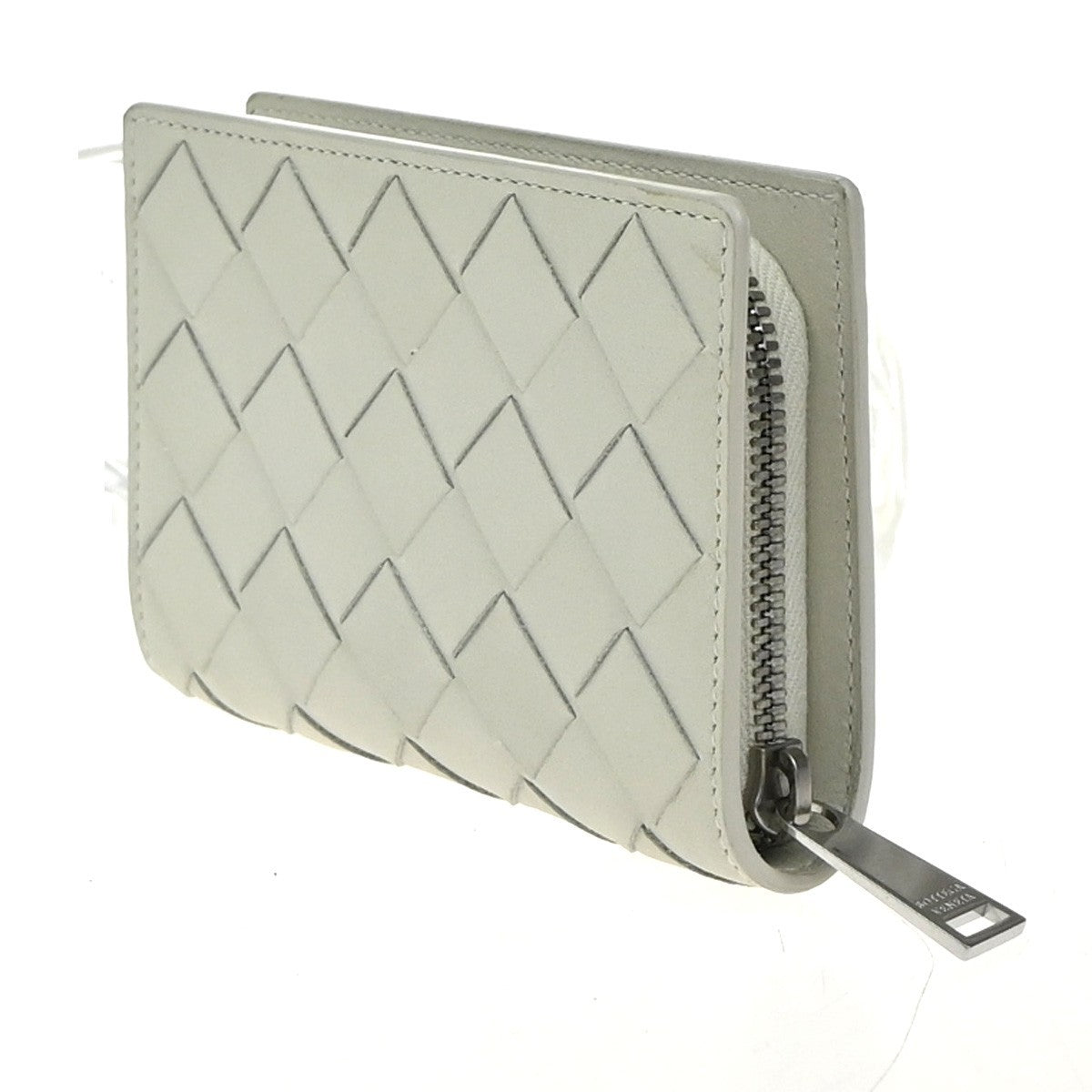 BOTTEGA VENETA Logo Intrecciato Compact Zipper Wallet Leather White 39EG240