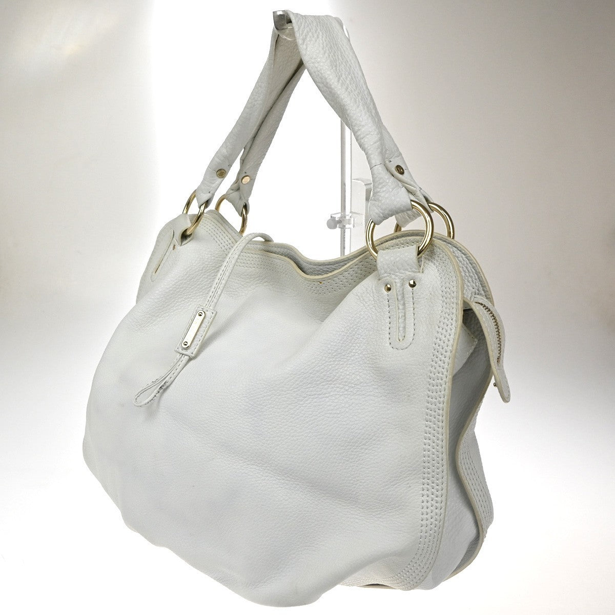 CELINE Logo Bittersweet Shoulder Hand Bag Leather Gold White GHW 35CA528