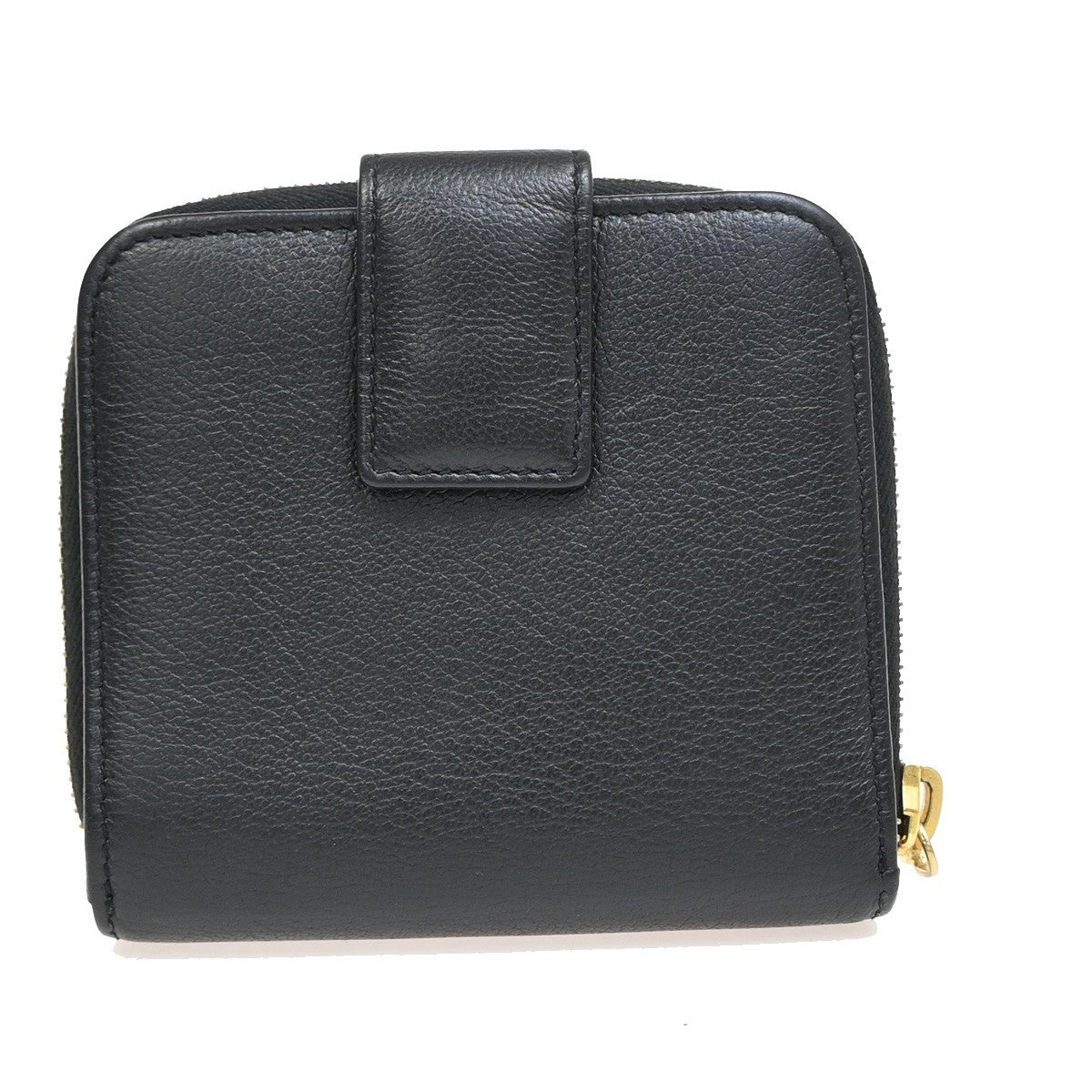 YVES SAINT LAURENT YSL Zipper Around Compact Wallet Purse Leather Black 31KA656