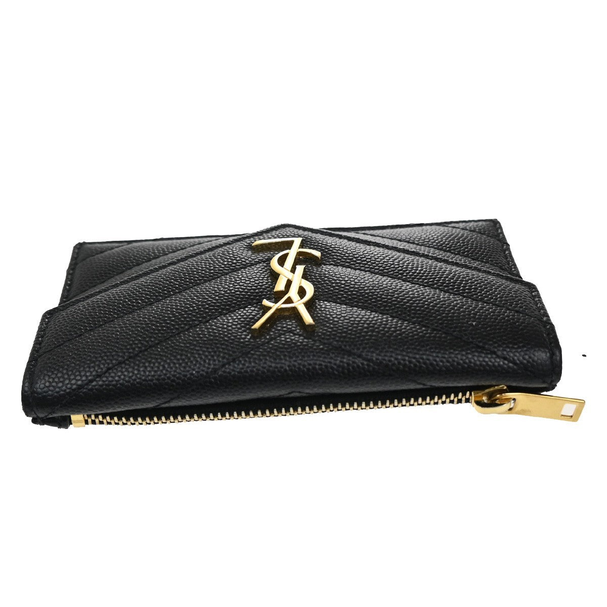 SAINT LAURENT YSL Logo Frap Card Coin Case Quilted Leather Black 612808 87KB982
