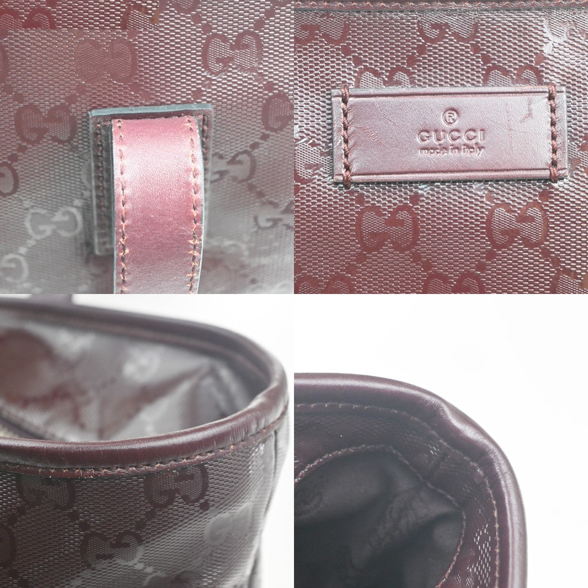 GUCCI Logo GG Pattern Imprime Shoulder Tote Bag PVC Leather Burgundy Red 31MA441
