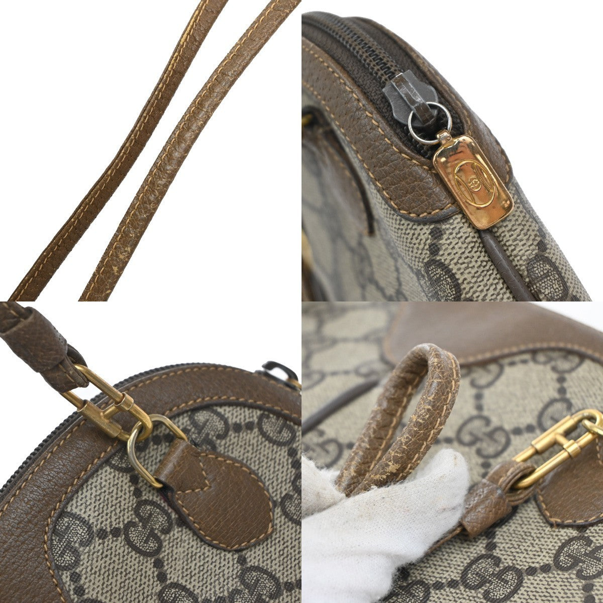GUCCI Logo Sherry GG Pattern Shoulder Bag PVC Leather Brown Gold Italy 64KP015