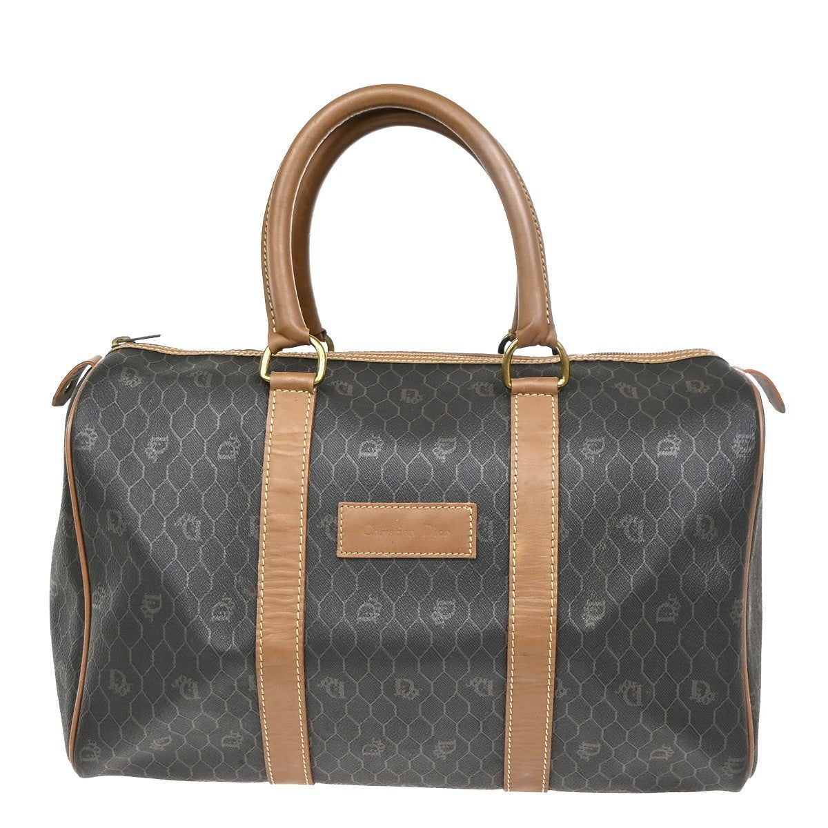 CHRISTIAN DIOR Logo Trotter Honeycomb Hand Bag PVC Leather BN Black GHW 38KC674
