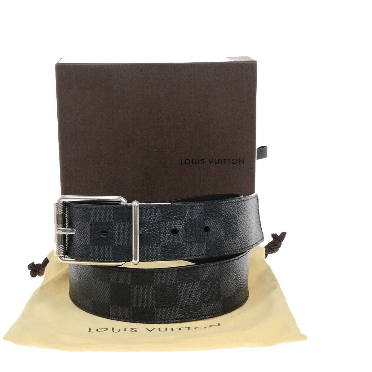 LOUIS VUITTON Ceinture Belt 90/36 Damier Graphite Leather Black M9156 30ED892