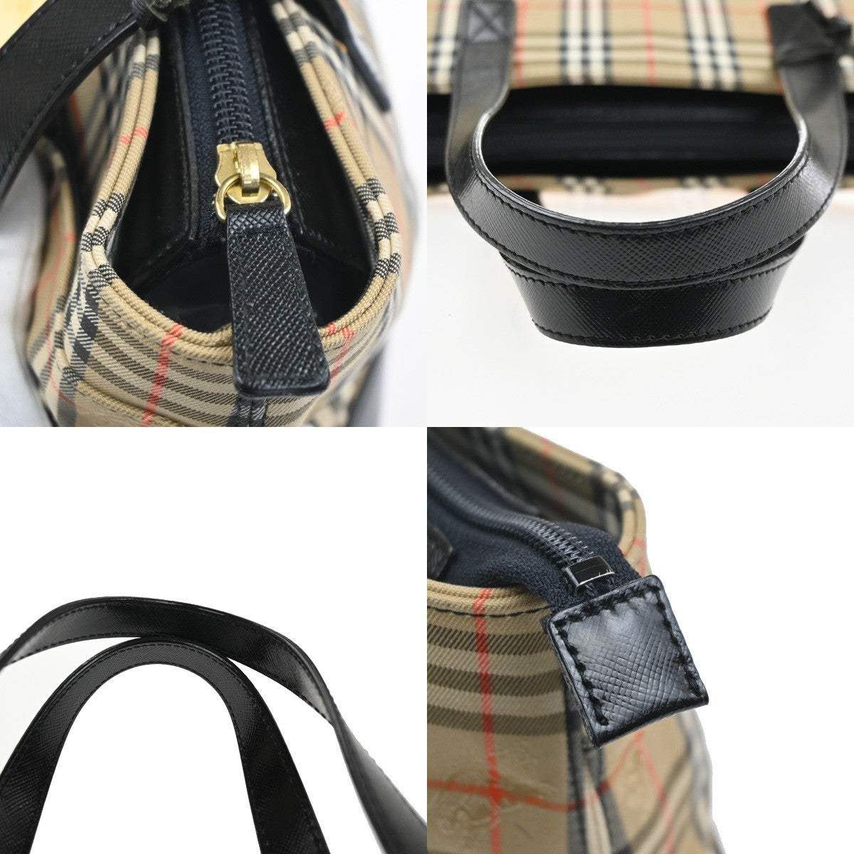 BURBERRY Logo Nova Check Tote Hand Bag Canvas Leather Beige Black GHW 87RL996