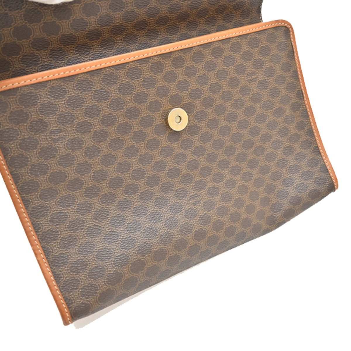 CELINE Logo Macadam Pattern Clutch Bag PVC Leather Brown GHW Italy 08EF822