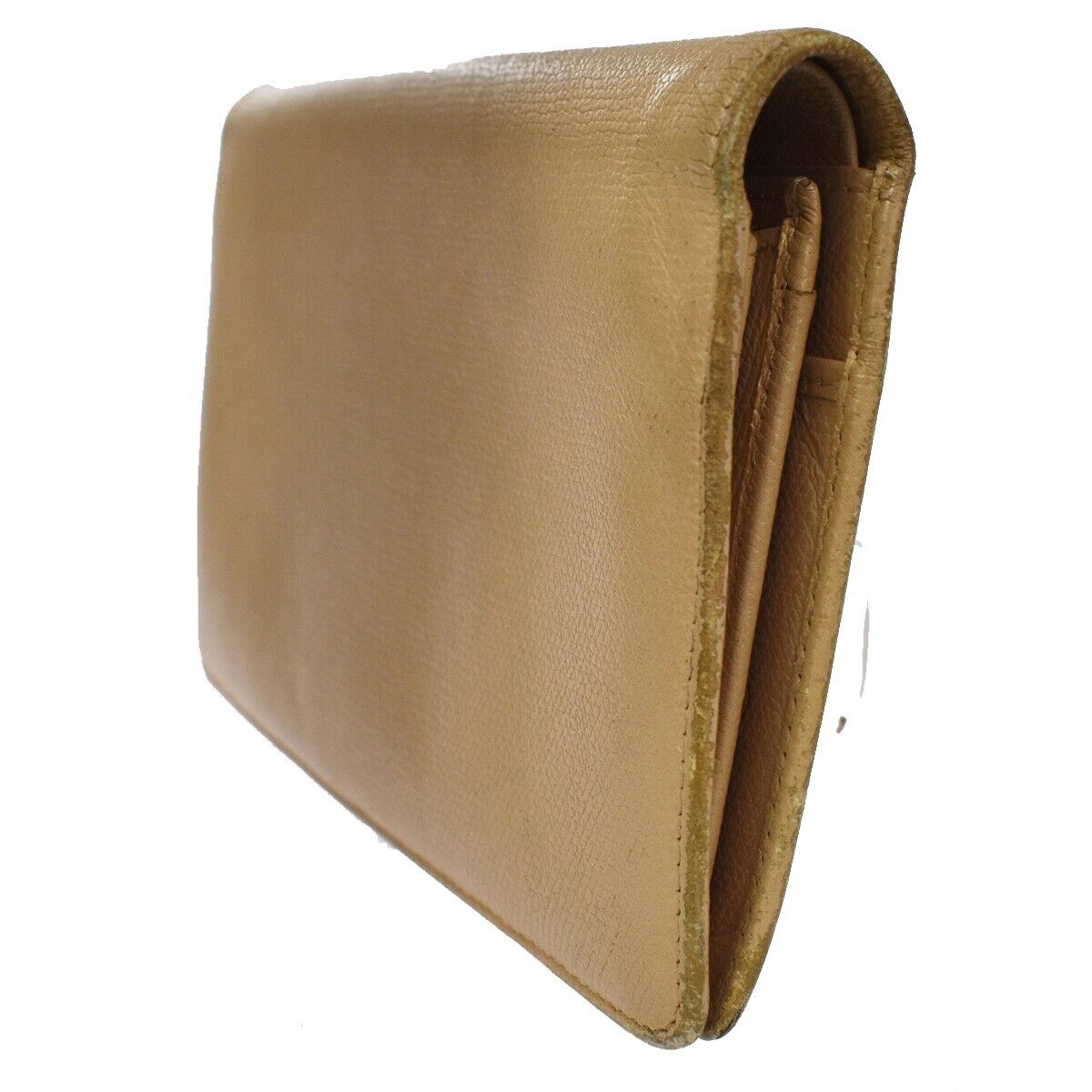 CHANEL CC Logo Long Bifold Wallet Purse Leather Beige Gold-Plated Italy 02GA651
