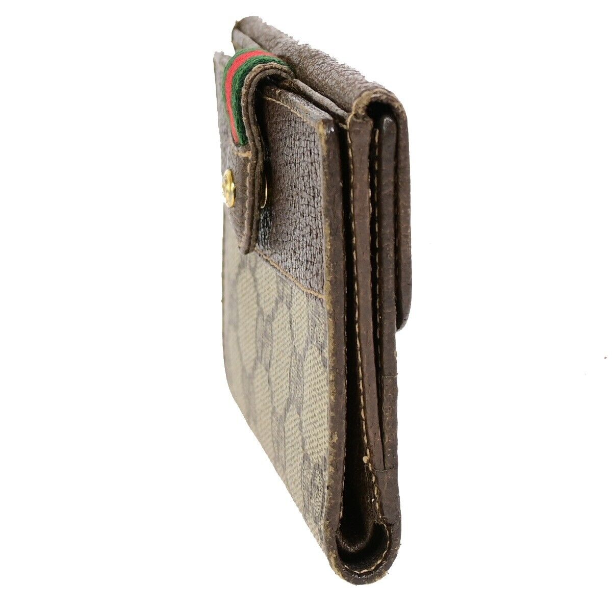 GUCCI Logo Sherry GG Pattern Bifold Wallet Purse PVC Leather Brown Gold 09YE955