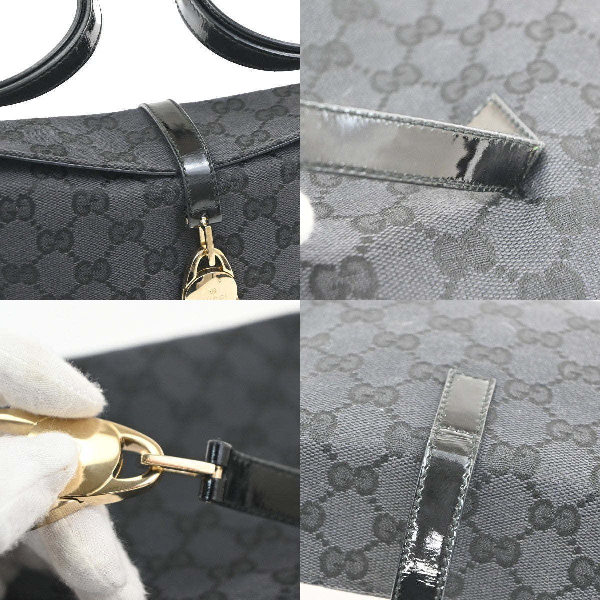 GUCCI Jackie GG 2Way Shoulder Hand Bag Canvas Patent Leather GHW Italy 85CA582