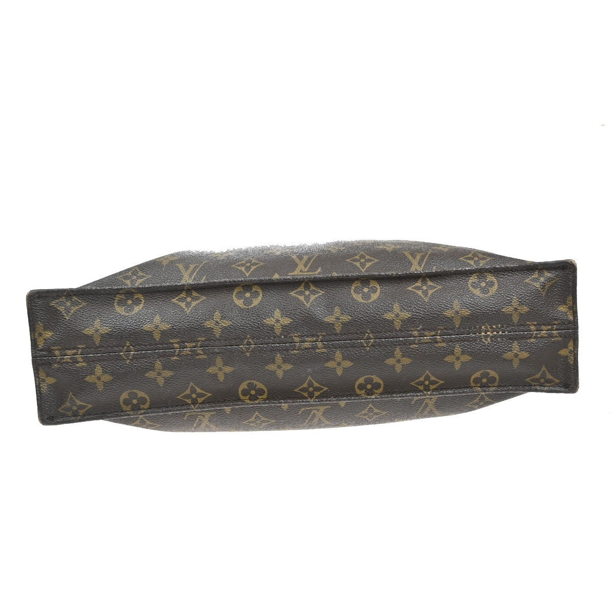 LOUIS VUITTON Logo Sac Plat Hand Tote Bag Monogram Leather Brown M51140 65FC149