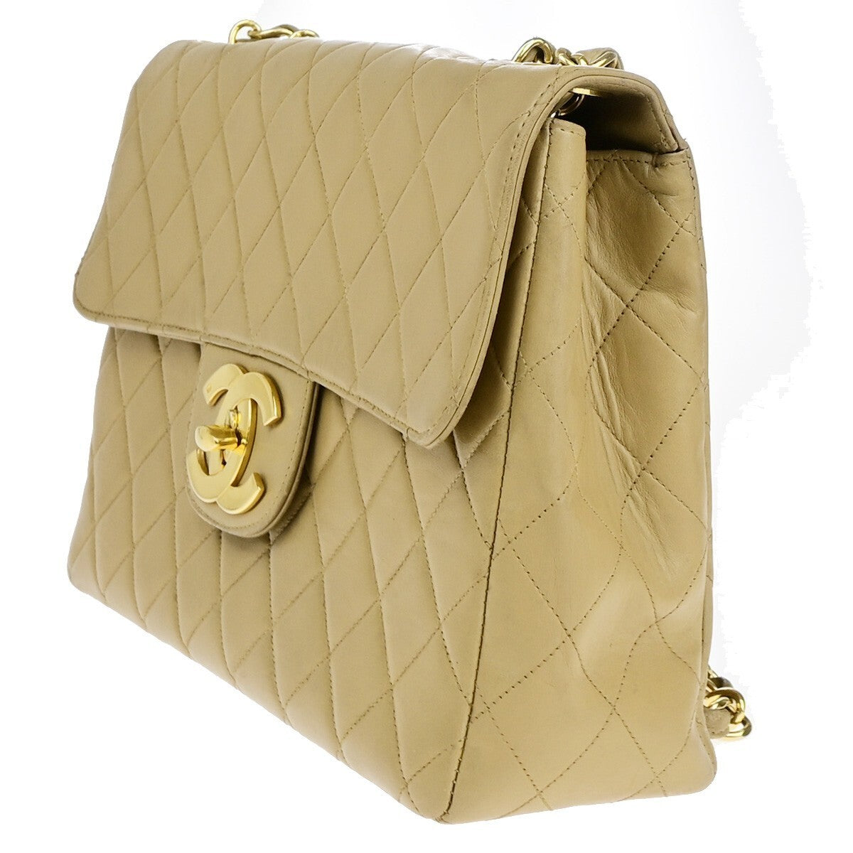 CHANEL CC Matelasse 30 Chain Shoulder Bag Leather Beige GHW Vintage 309RK218