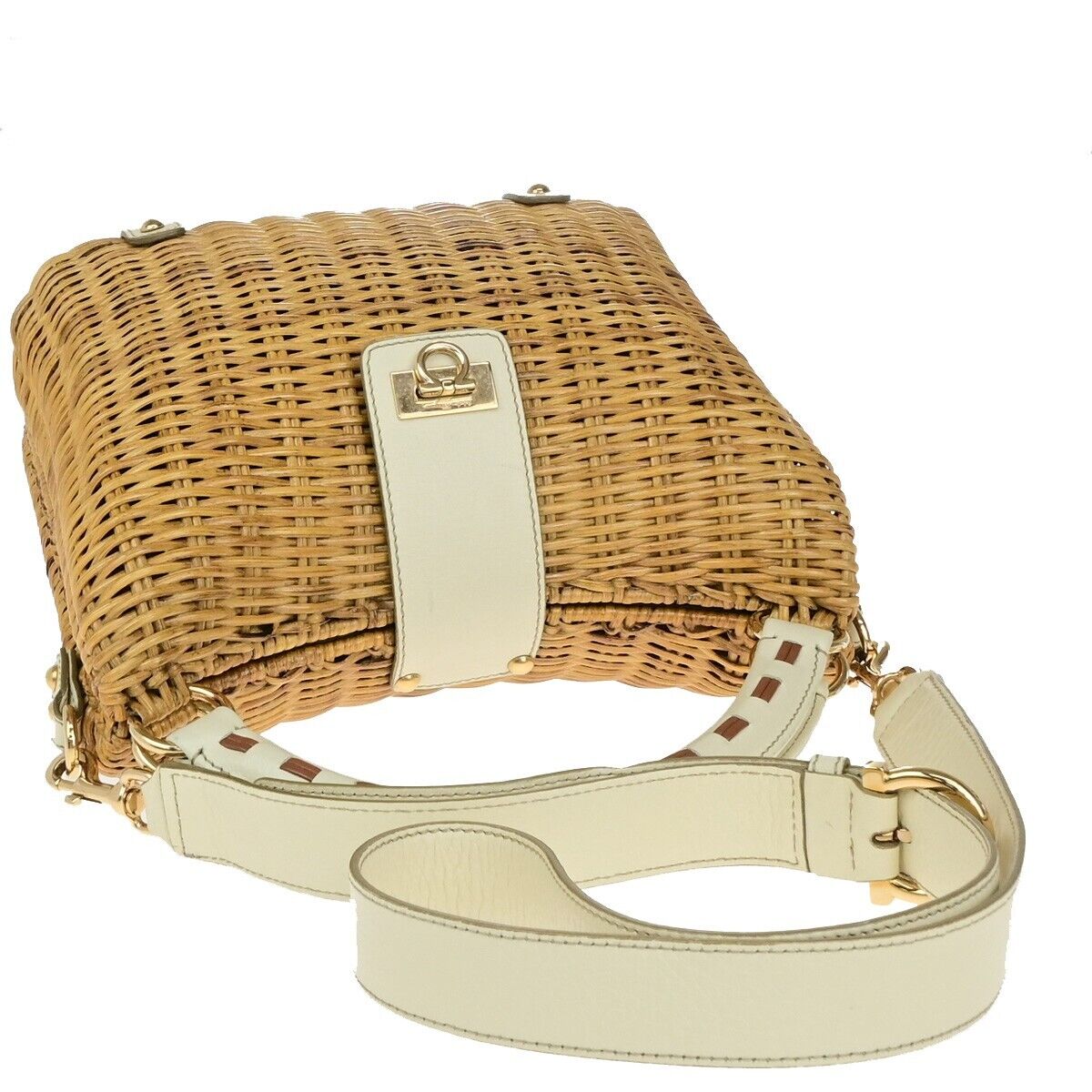 SALVATORE FERRAGAMO Basket Gancini 2Way Shoulder Bag Straw Leather BN WE 88EC604