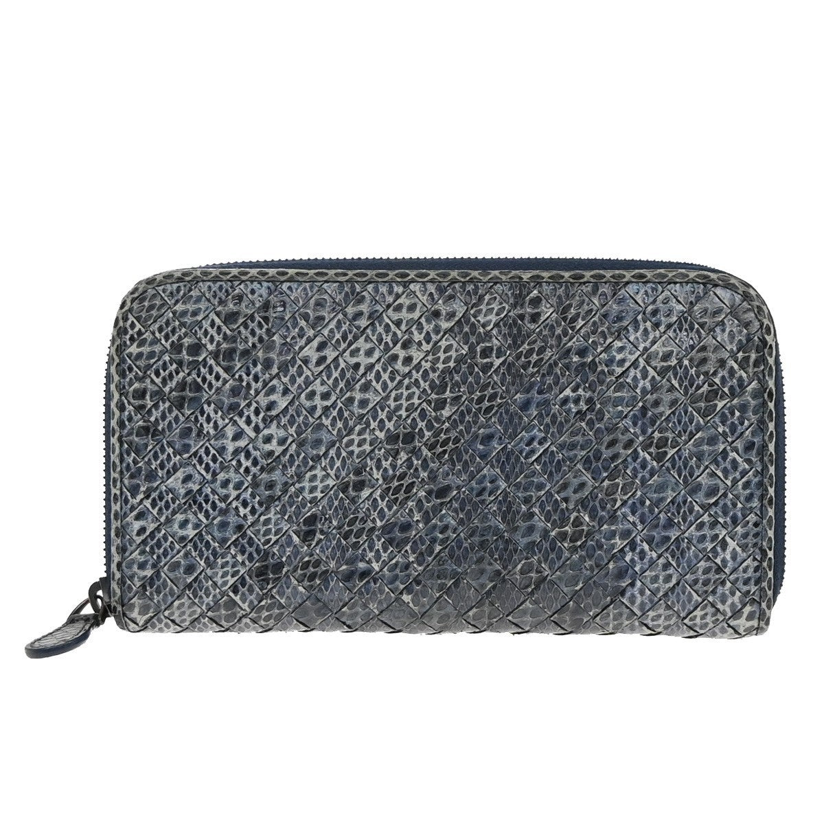 BOTTEGA VENETA Intrecciato Zip Around Long Wallet Embossing Leather Blue 69KP224