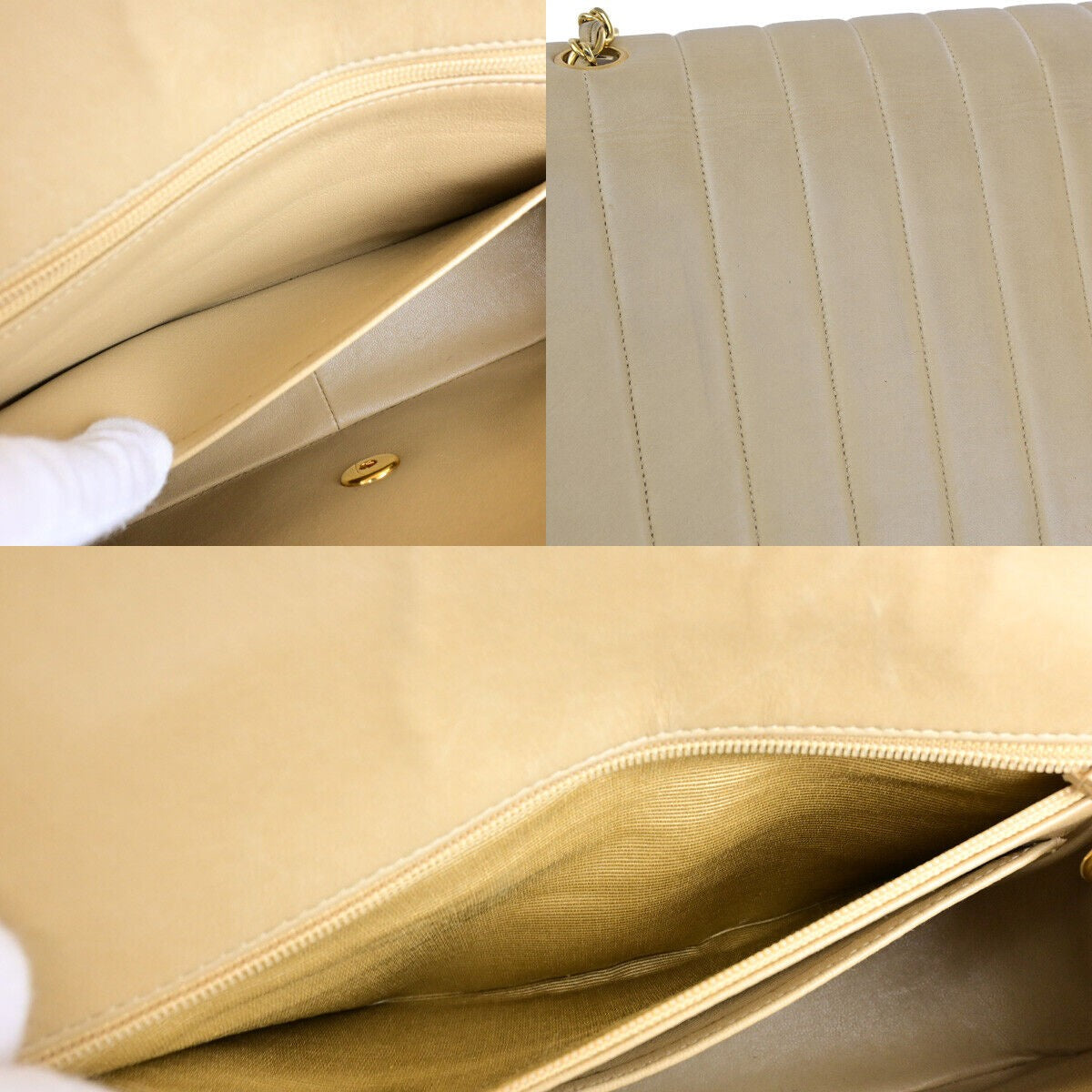CHANEL CC Logo Mademoiselle Chain Shoulder Bag Leather Beige GHW France 373RK186