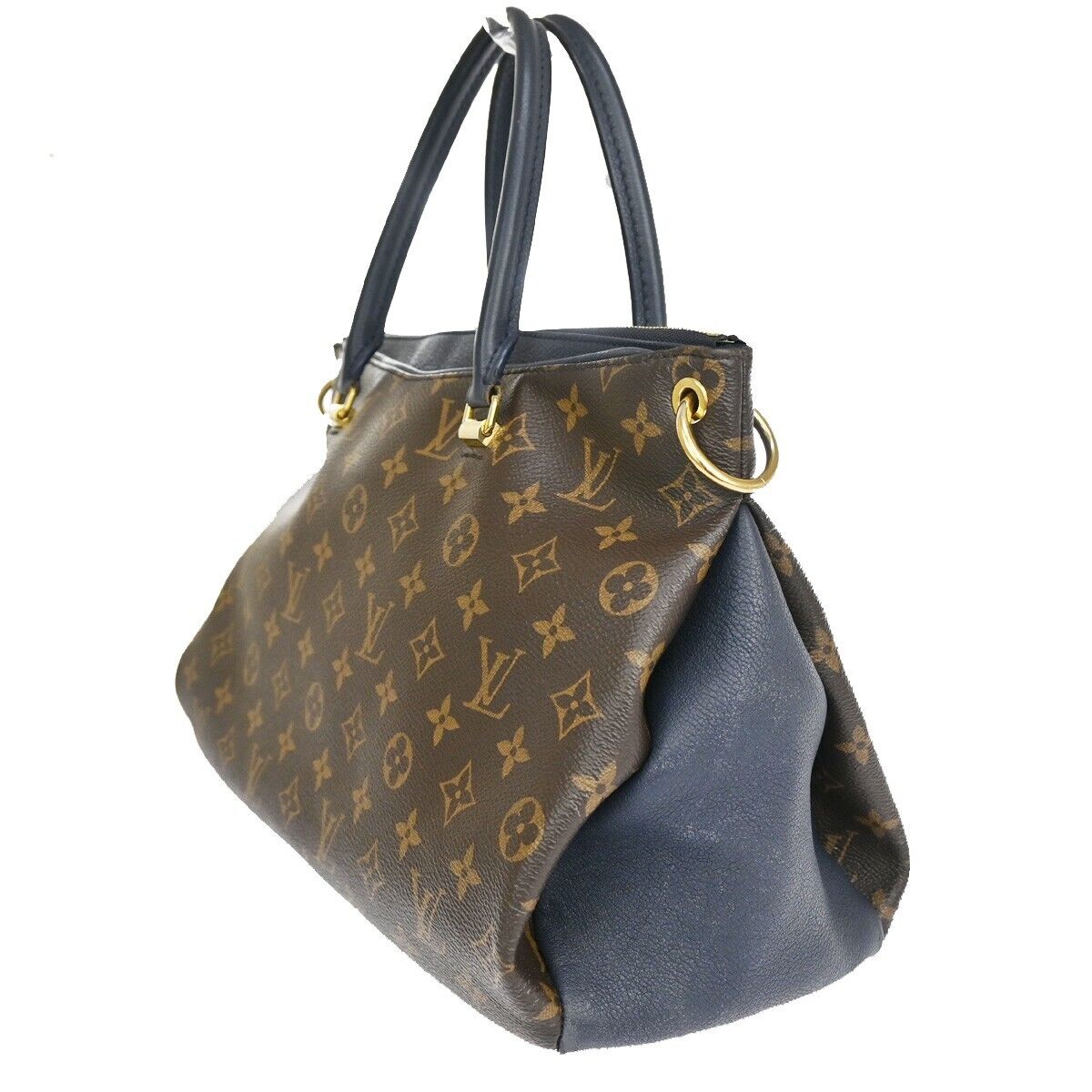 LOUIS VUITTON Pallas Hand Bag Monogram Leather Blue Brown Gold M44042 49YC750