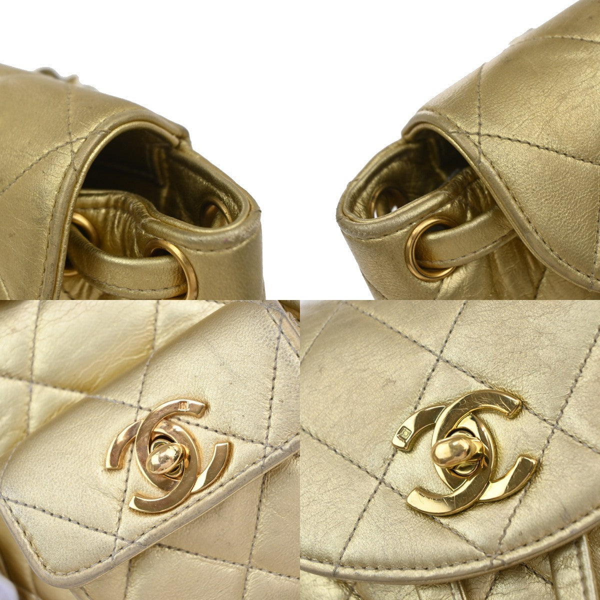 CHANEL CC Logo Duma Matelasse Chain Backpack Bag Leather Gold Vintage 717RP177