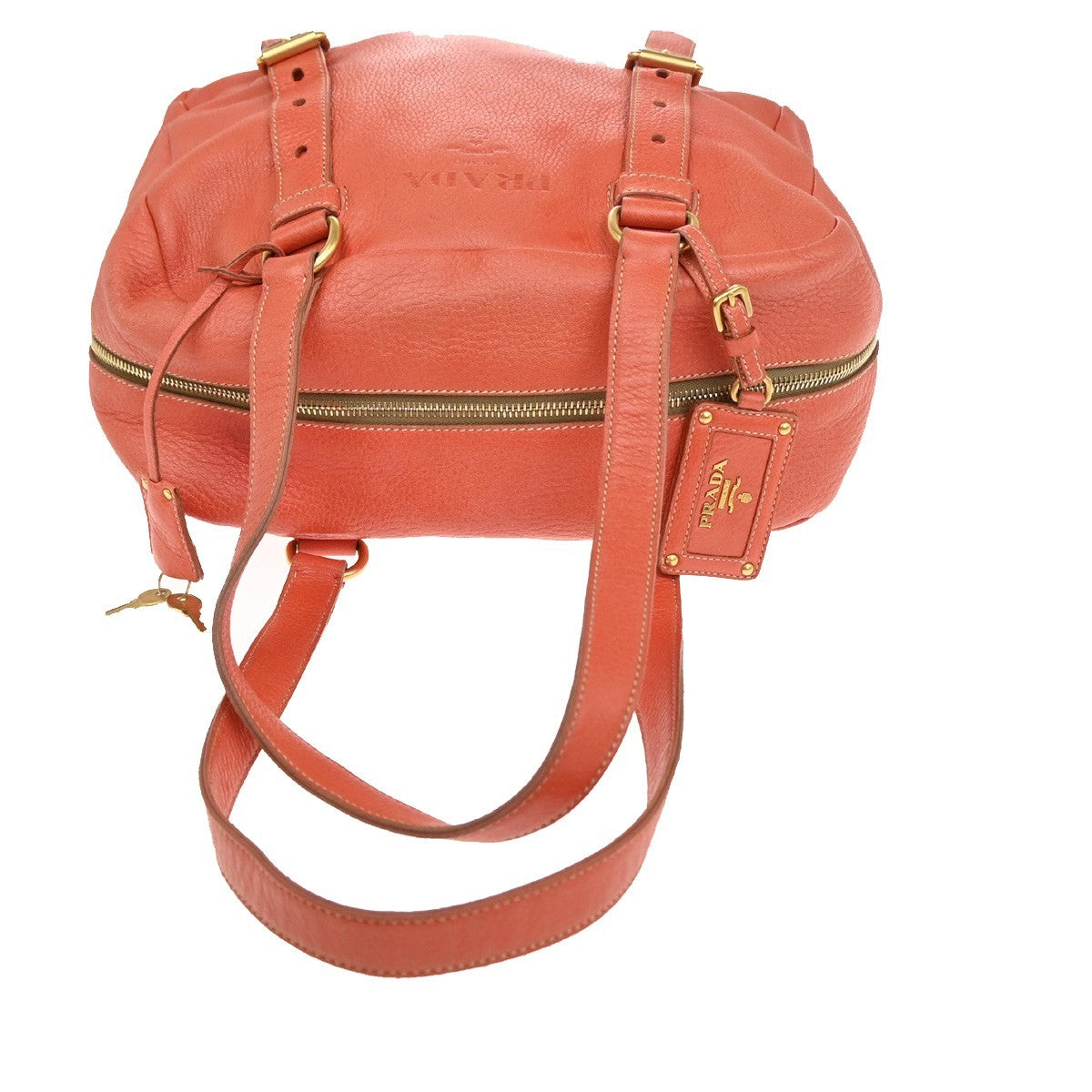 PRADA Logo Shoulder Tote Bag Leather Orange GHW Italy 34KP583