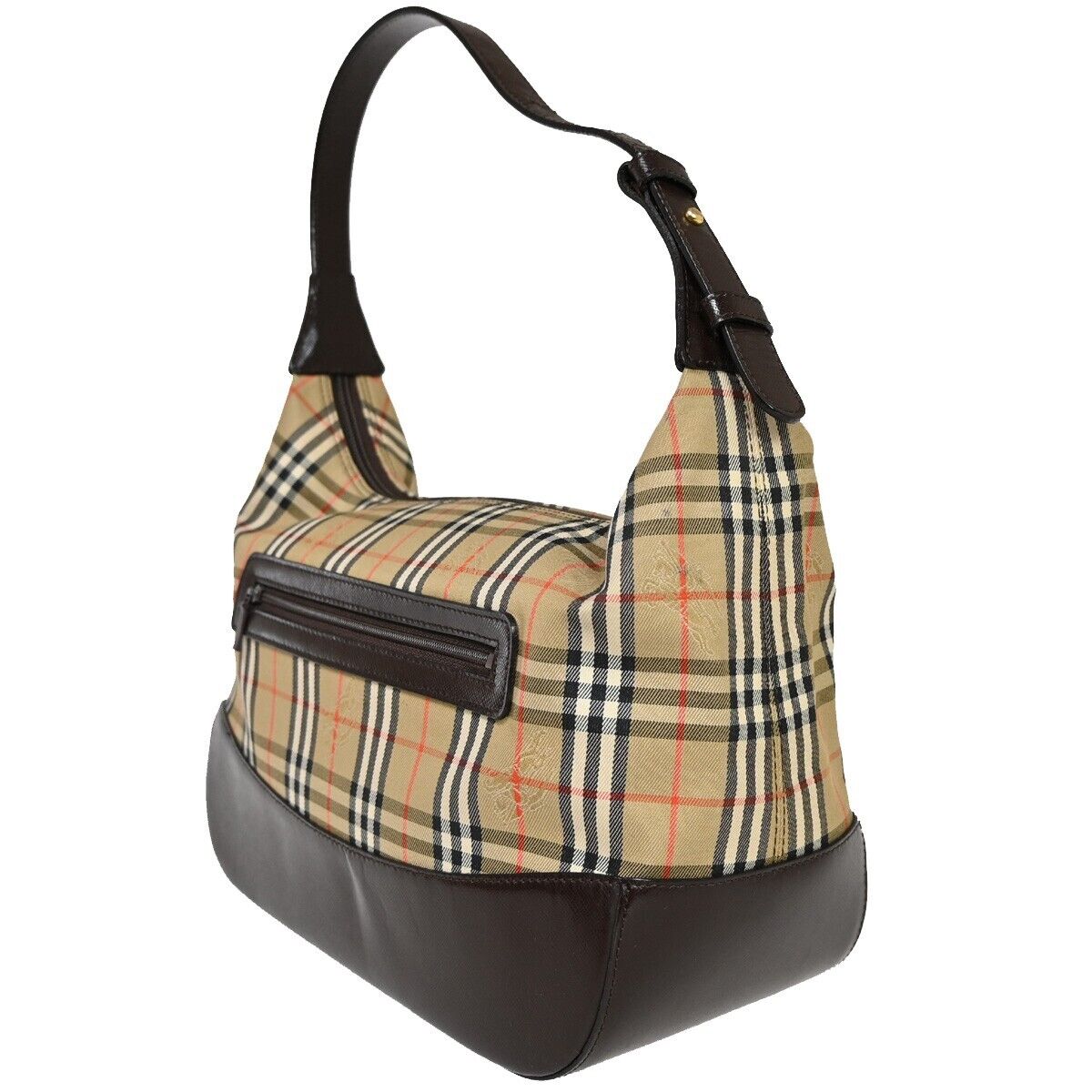 BURBERRYS Nova Check Shoulder Bag Canvas Leather Beige Brown Gold-plated 69HB713