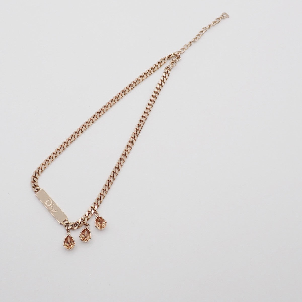 CHRISTIAN DIOR CD Logo Rhinestone Pendant Necklace Charm Gold 05KP244