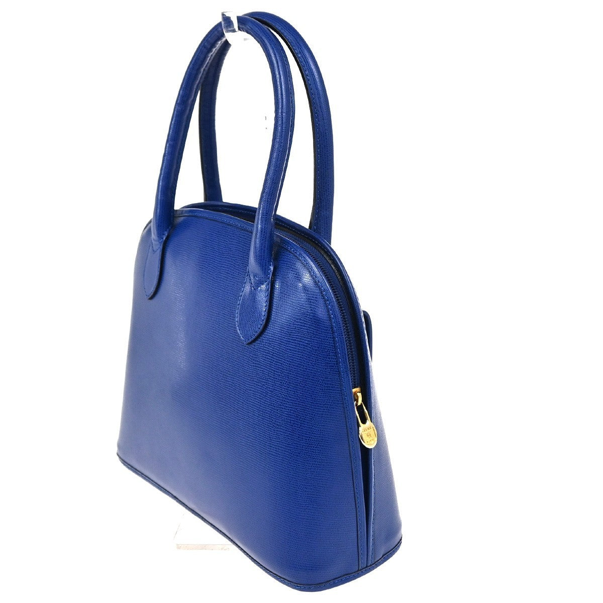 CELINE Circle Logo Handle Bag Embossing Leather Blue GHW Italy 38CA855