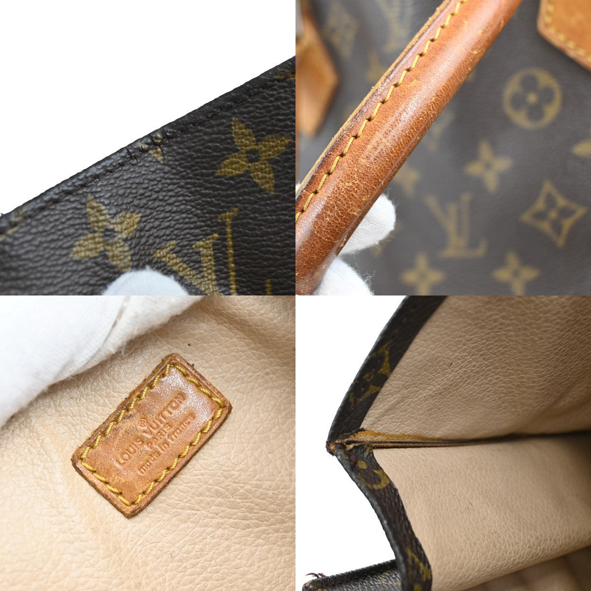 LOUIS VUITTON Logo Sac Plat Hand Tote Bag Monogram Leather Brown M51140 65FC149