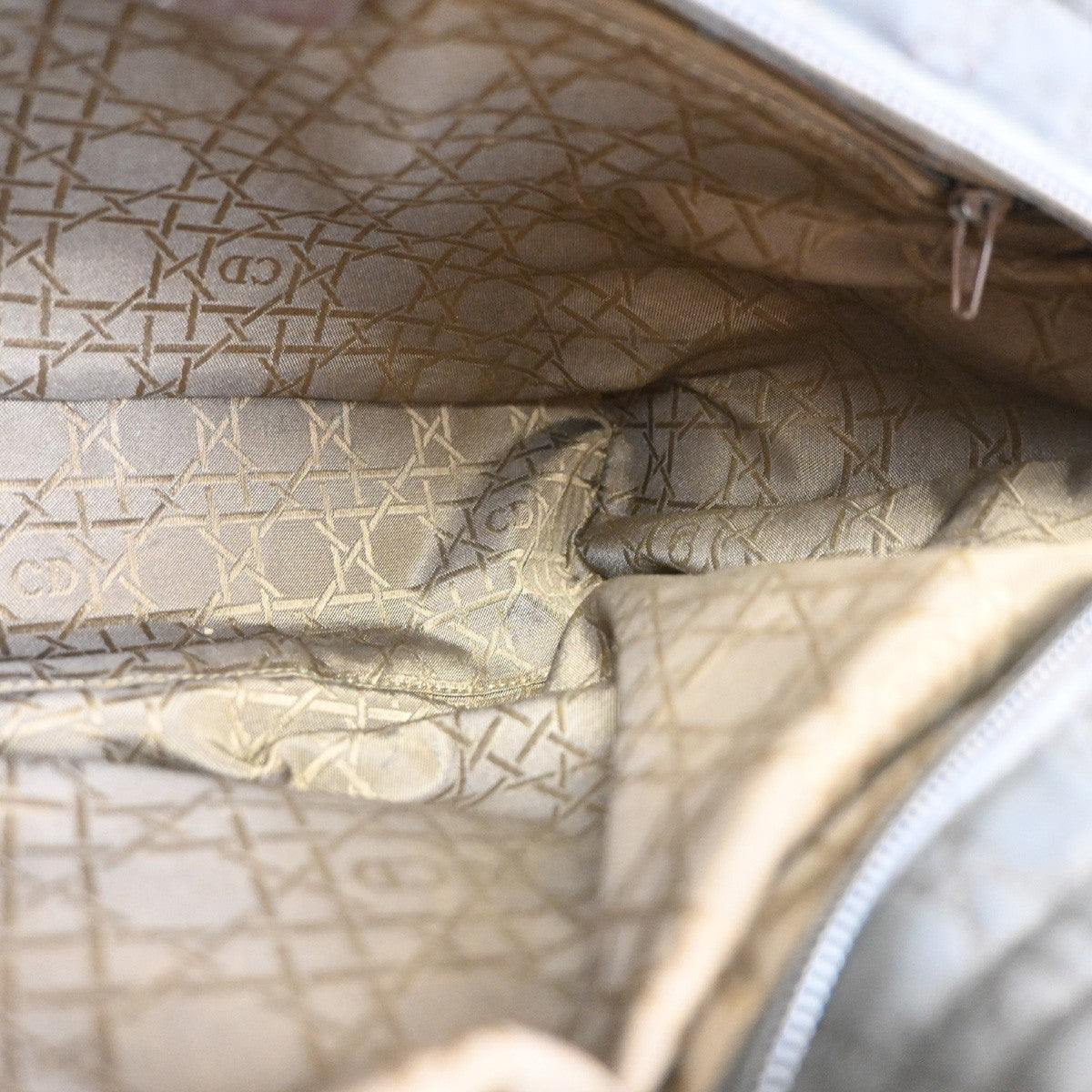 CHRISTIAN DIOR Logo Lady Cannage Hand Bag Nylon Leather Brown GHW Italy 70KC638