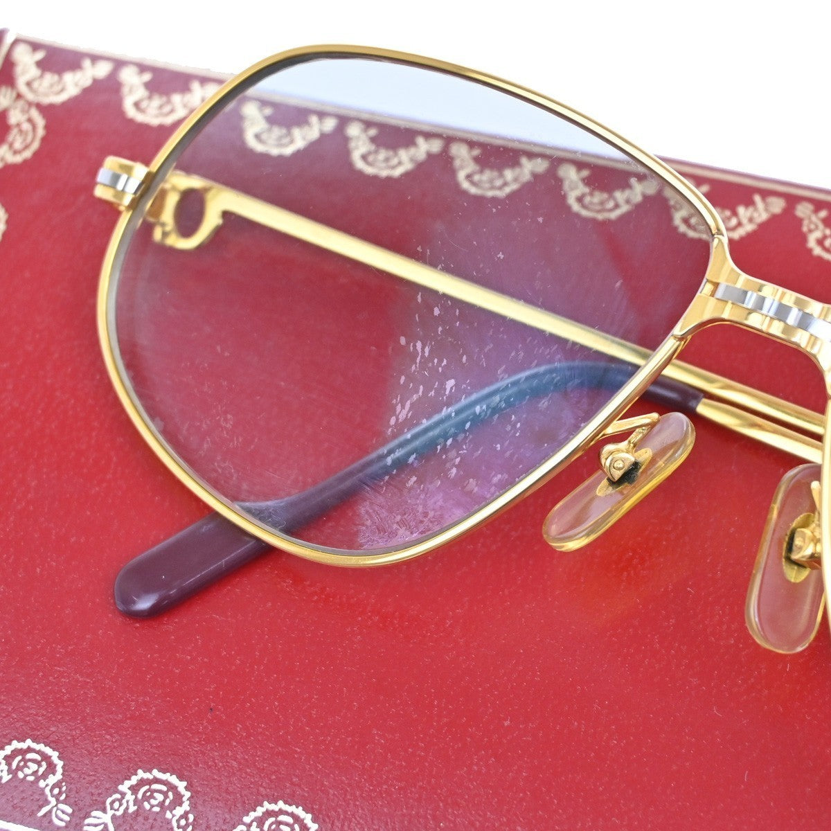 CARTIER Logo Trinity Reading Glasses Eye Wear Metal Plastic Gold France 80RF624