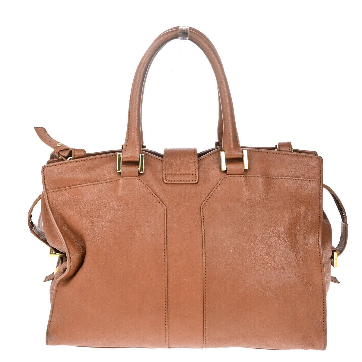 YVES SAINT LAURENT Y Cabas Chyc 2Way Shoulder Hand Bag Leather Brown GHW 73YG294