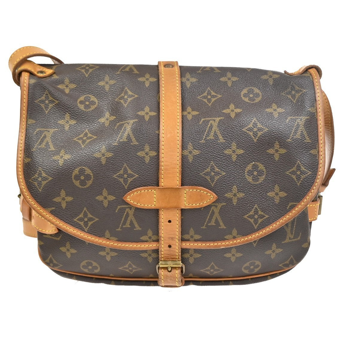 LOUIS VUITTON Logo Saumur 30 Shoulder Bag Monogram Leather Brown M42256 72KC902