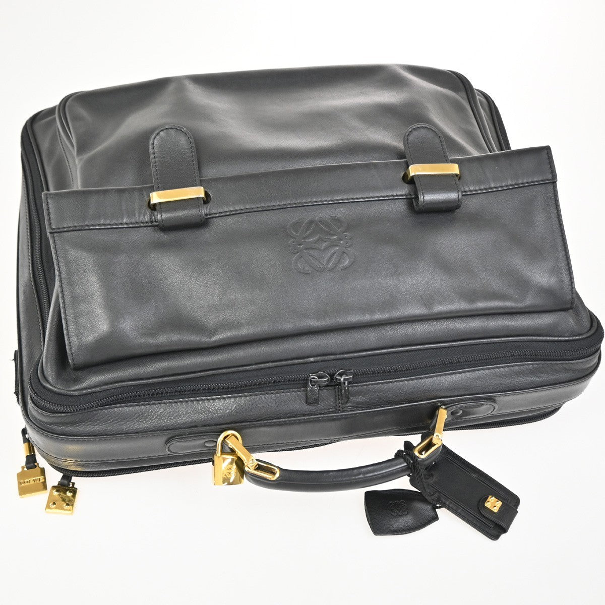 LOEWE Logo Anagram Business Hand Bag Leather Black GHW Spain GHW 67TA649