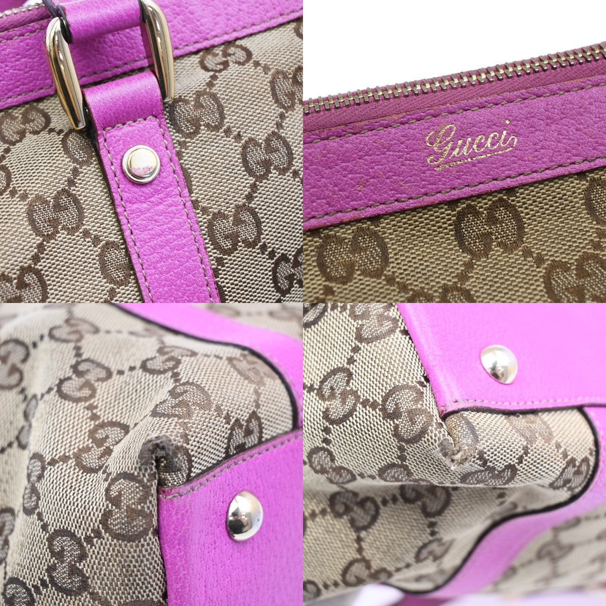 GUCCI GG Pattern Abbey Shoulder Bag Canvas Leather Beige Pink GHW Itlay 67DA040